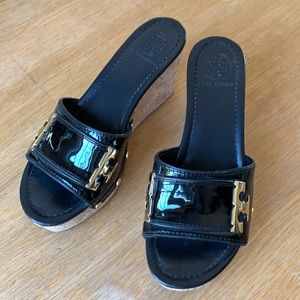 Tory Burch Cork Platforms Sz 8 Patent Leather